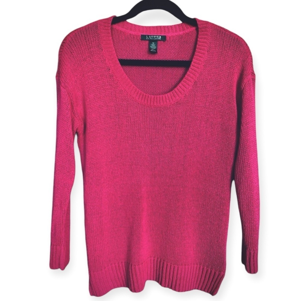 RALPH LAUREN Hot‎ Pink Acrylic Knit Scoop Neck Lightweight Sweater​​​ - Picture 2 of 7